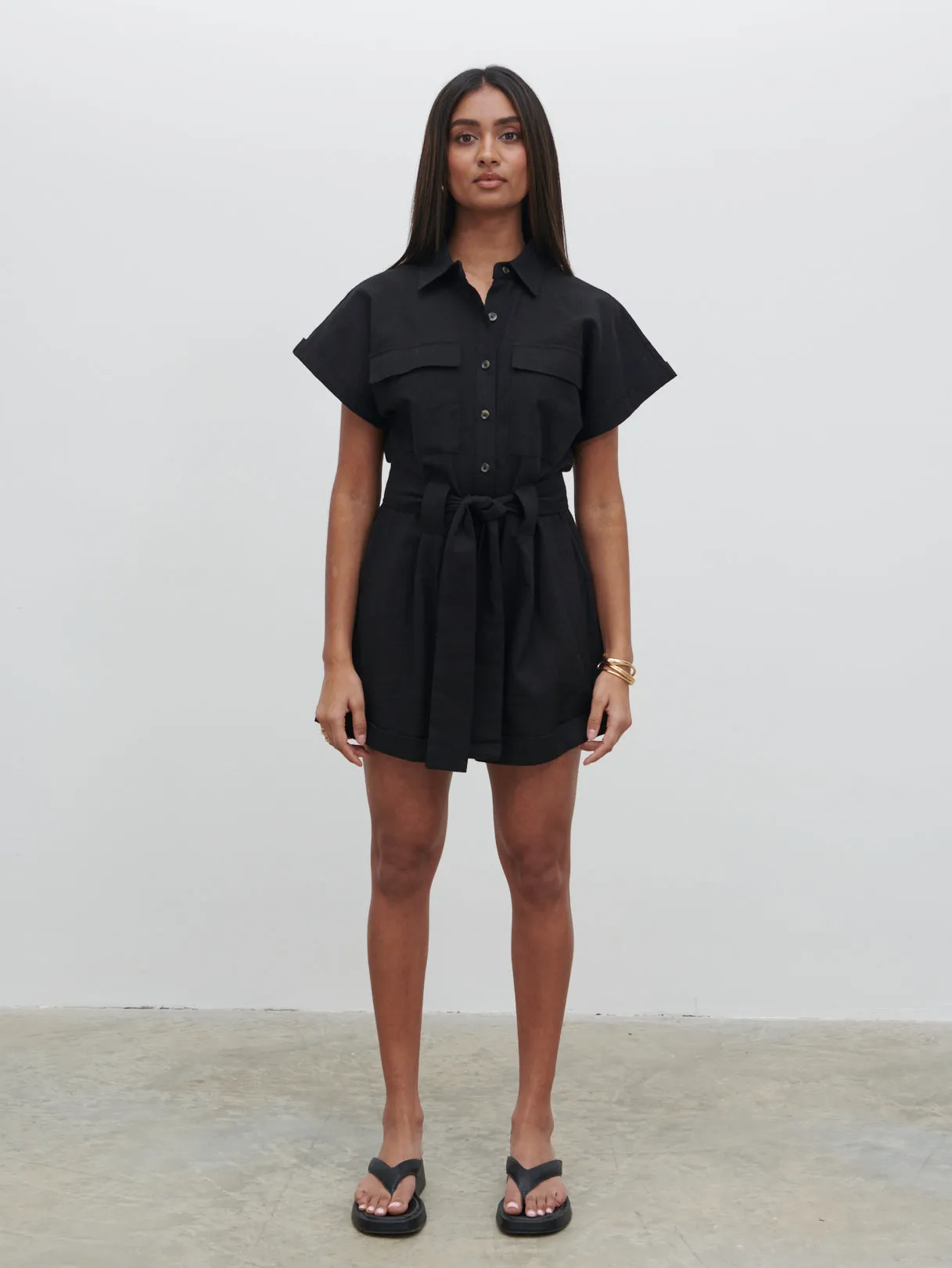 Anica Utility Playsuit - Black