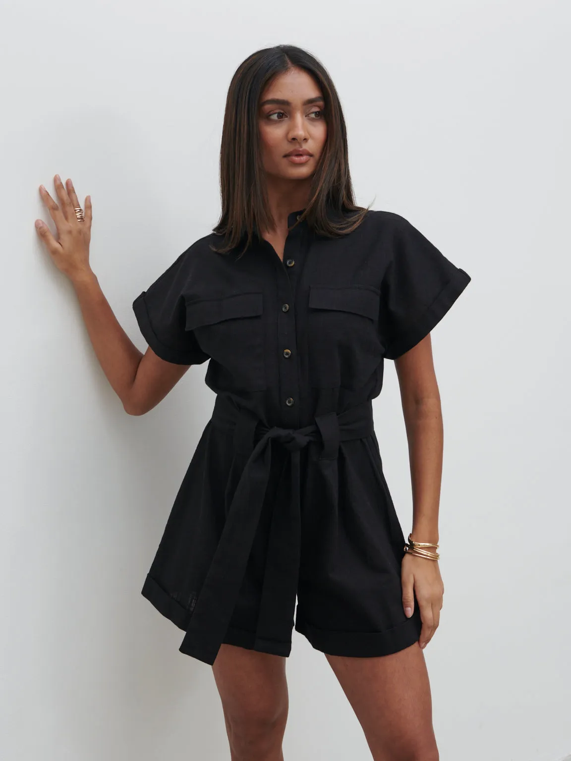 Anica Utility Playsuit - Black