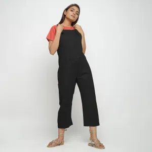 Black Strap Sleeve Cotton Dungaree Jumpsuit