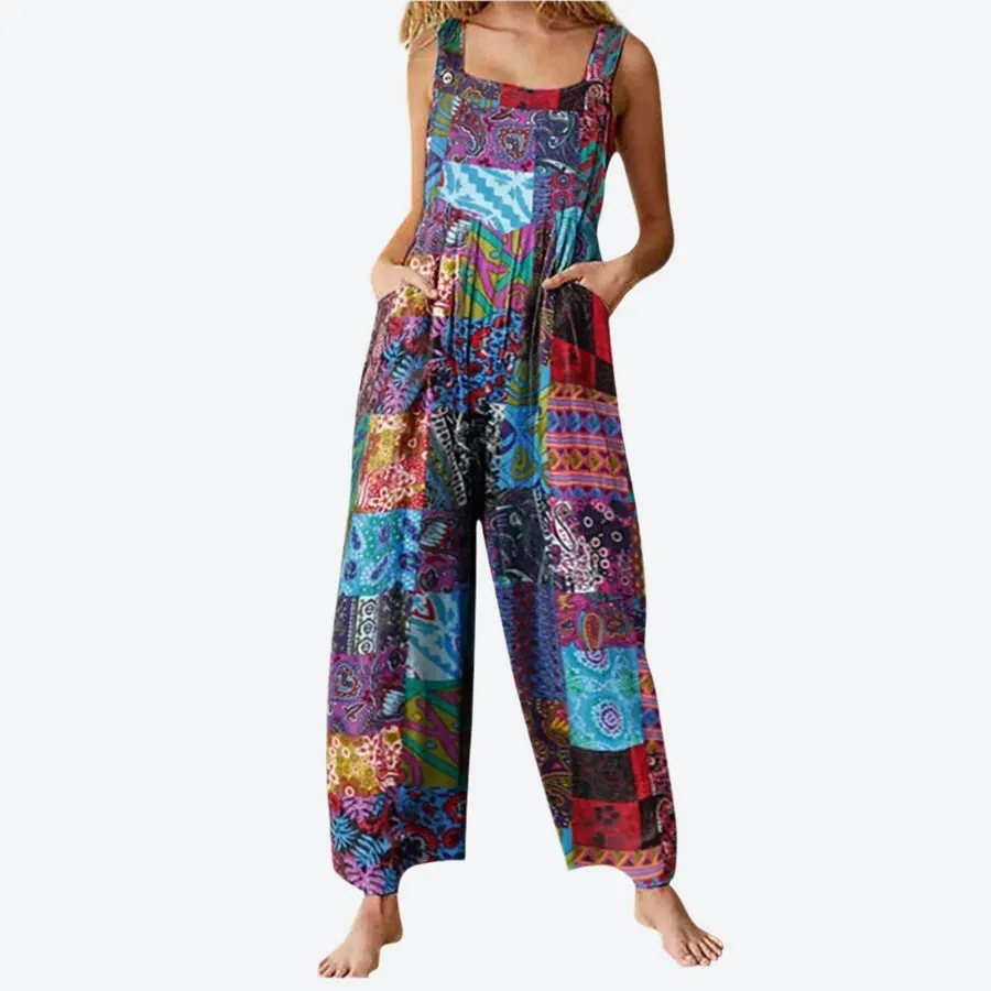 Bohemian Patchwork Wide-Leg Jumpsuits