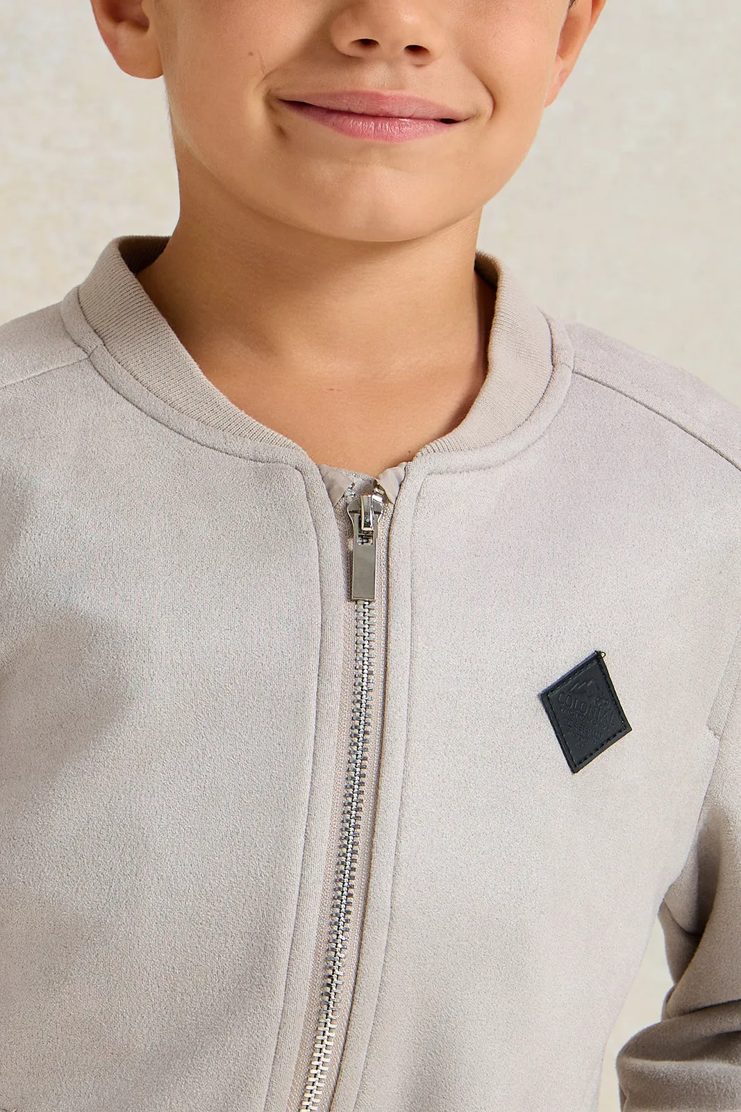 Boys Grey Suade Bomber Jacket