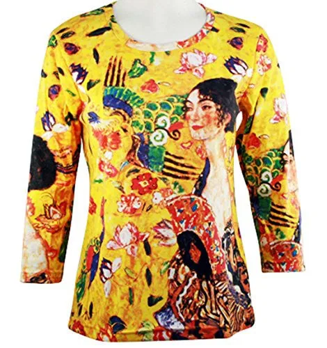 Breeke - Spanish Lady, Scoop Neck, Hand Silk Screened 3/4 Sleeve Artistic Top