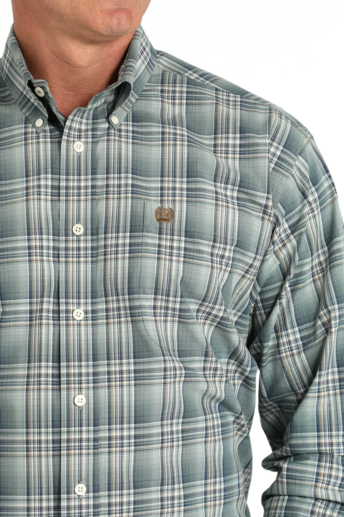 Cinch Men's Green Plaid Button Down Shirt