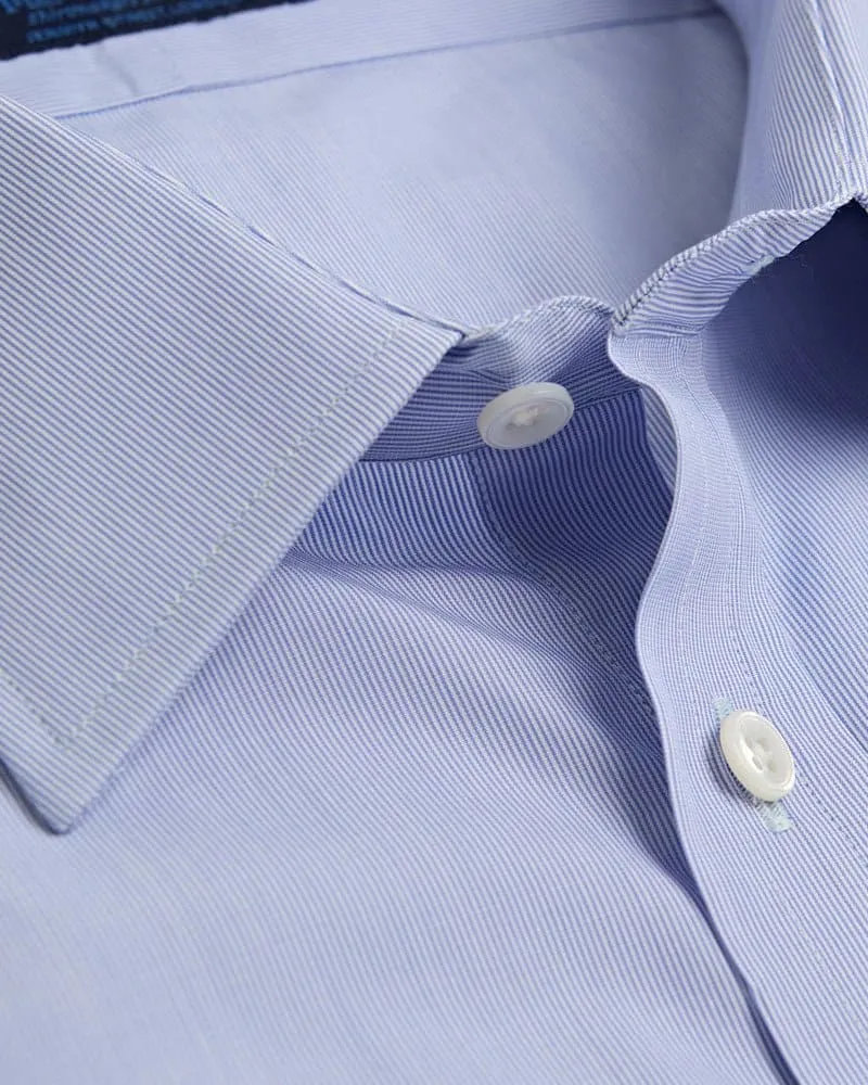 Contemporary Fit, Classic Collar, 2 Button Cuff Shirt in a Blue & White Fine Stripe Sea Island Quality Poplin Cotton