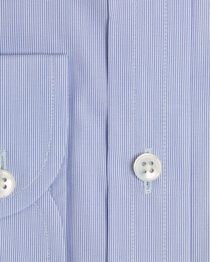 Contemporary Fit, Classic Collar, 2 Button Cuff Shirt in a Blue & White Fine Stripe Sea Island Quality Poplin Cotton