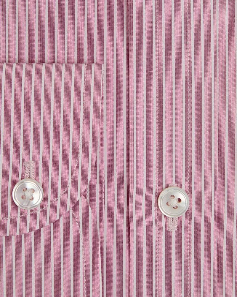 Contemporary Fit, Classic Collar, 2 Button Cuff Shirt in a Wine & White Fine Stripe Poplin Cotton