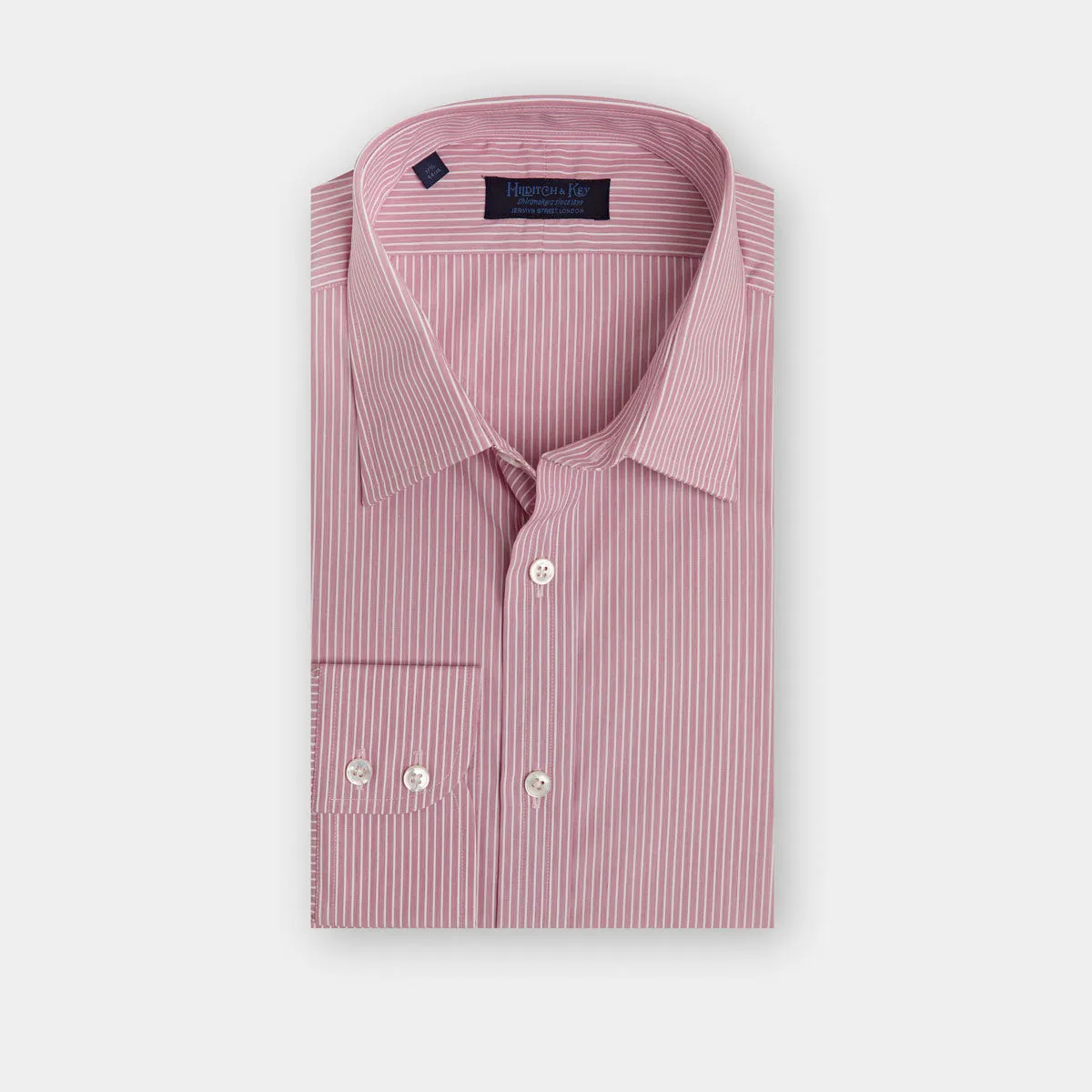 Contemporary Fit, Classic Collar, 2 Button Cuff Shirt in a Wine & White Fine Stripe Poplin Cotton