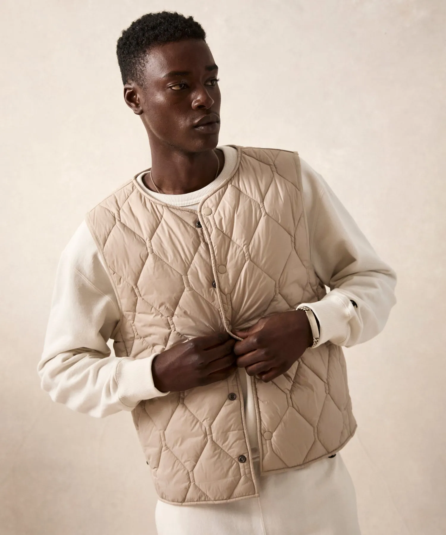 Convertible Quilted Gilet Vest in Khaki