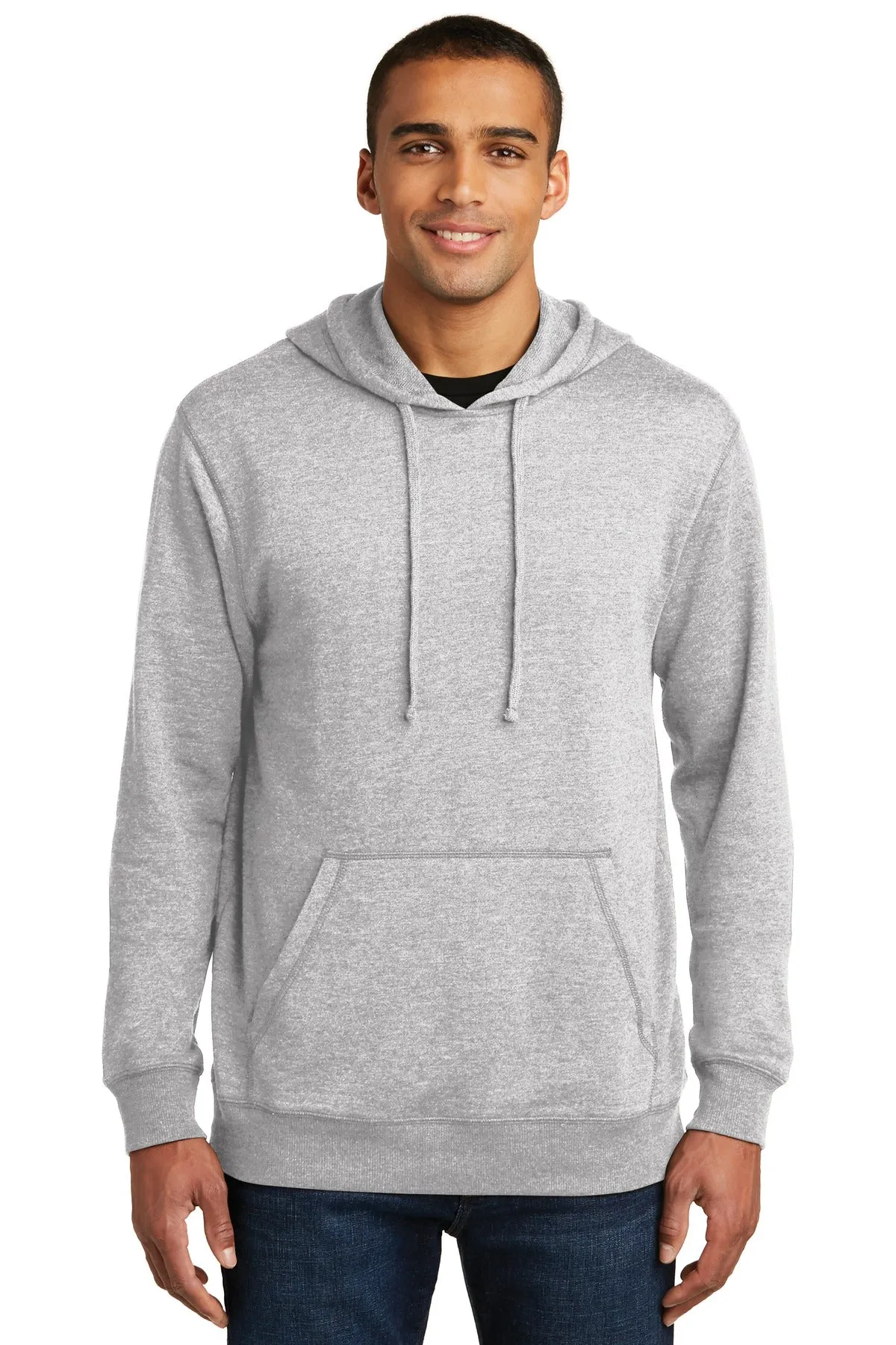 District Made Mens Lightweight Fleece Hoodie Heathered Grey