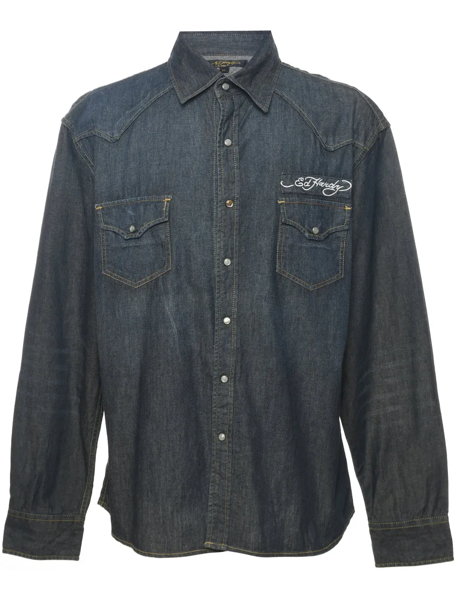 Ed Hardey Long Sleeved Y2K Denim Shirt - XL