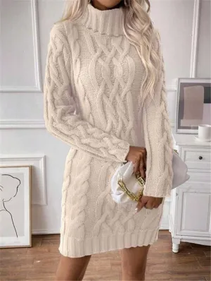 High Collar Slim Knitted Long Sweater dress