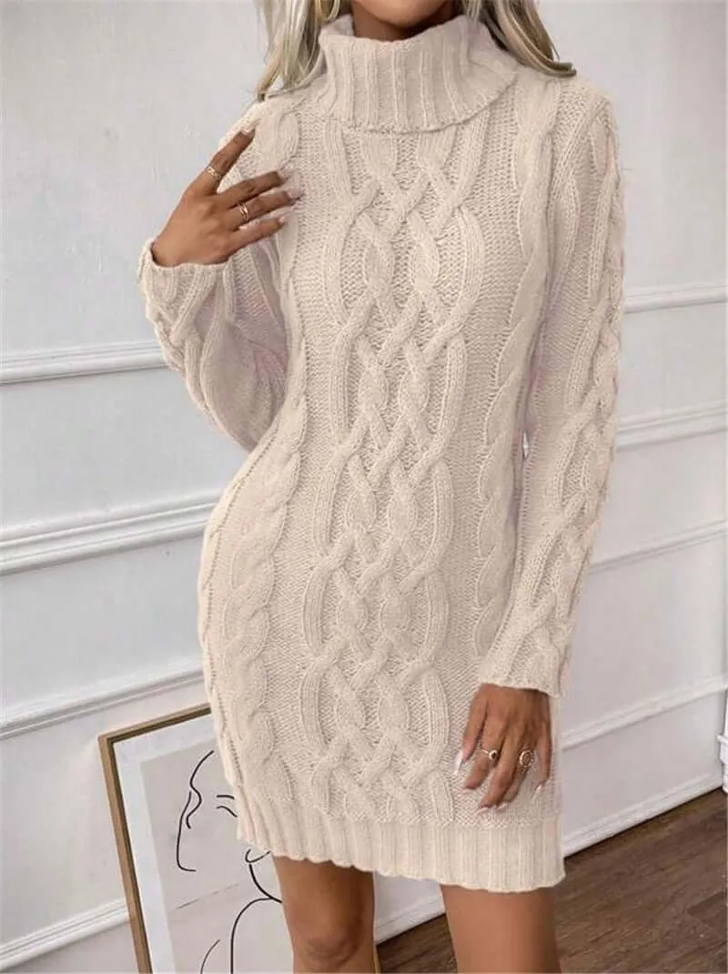 High Collar Slim Knitted Long Sweater dress