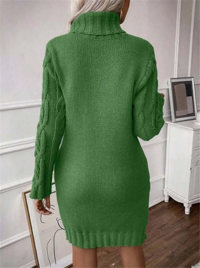 High Collar Slim Knitted Long Sweater dress