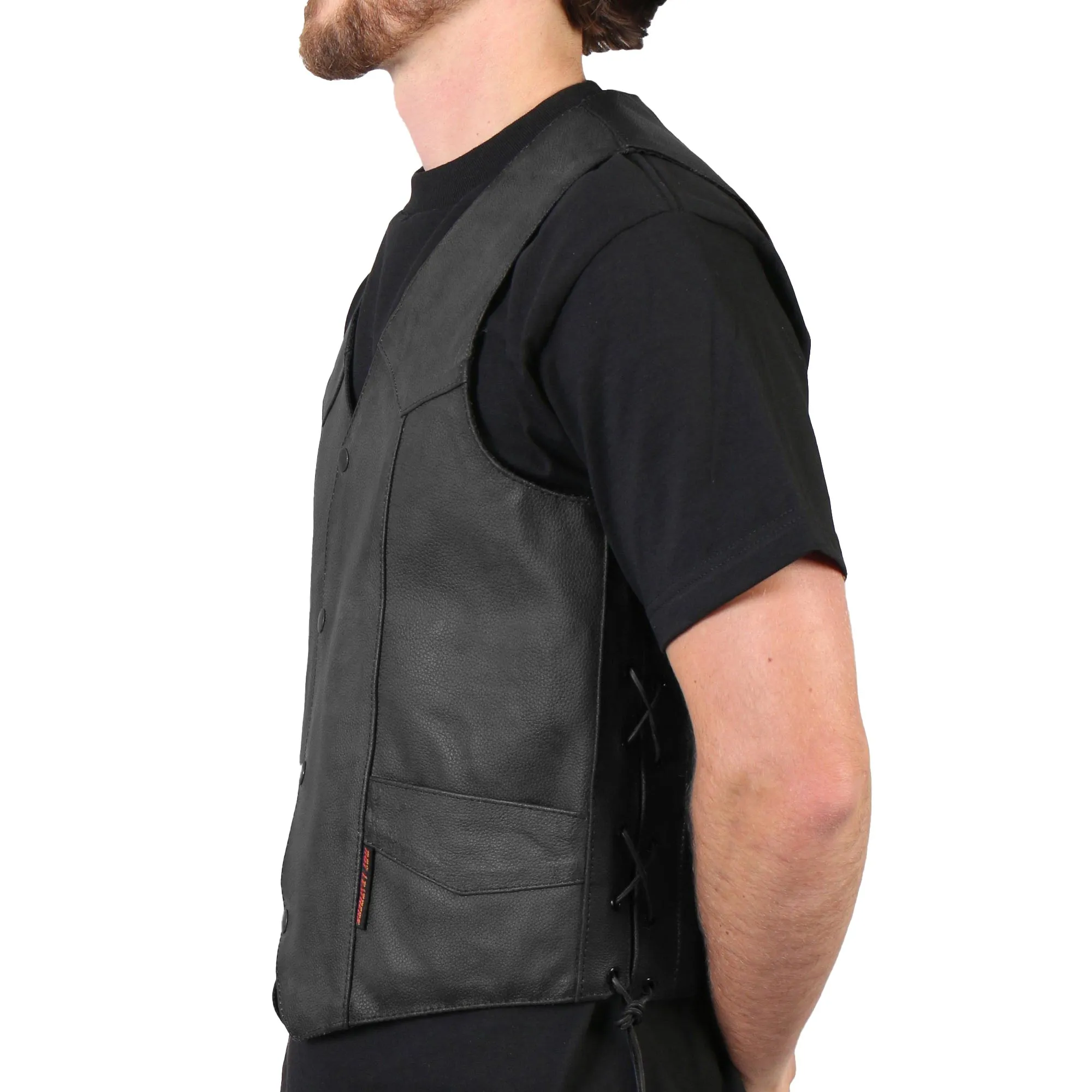 Hot Leathers VSM1015 Men's Black Heavyweight Leather Vest with Side