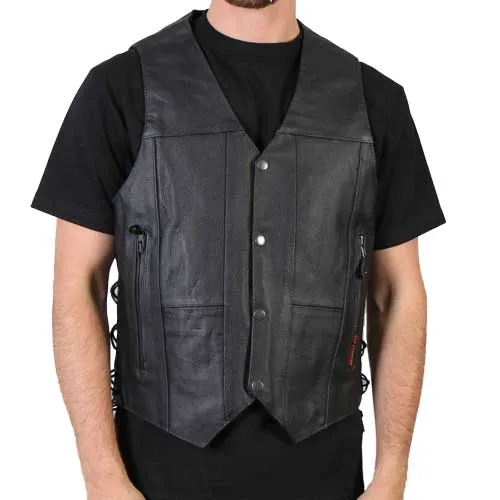 Hot Leathers VSM1033 Men's Black 'Classic Side Lace' Leather Vest