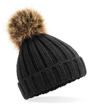 Infant/junior fur pom pom chunky beanie | Black