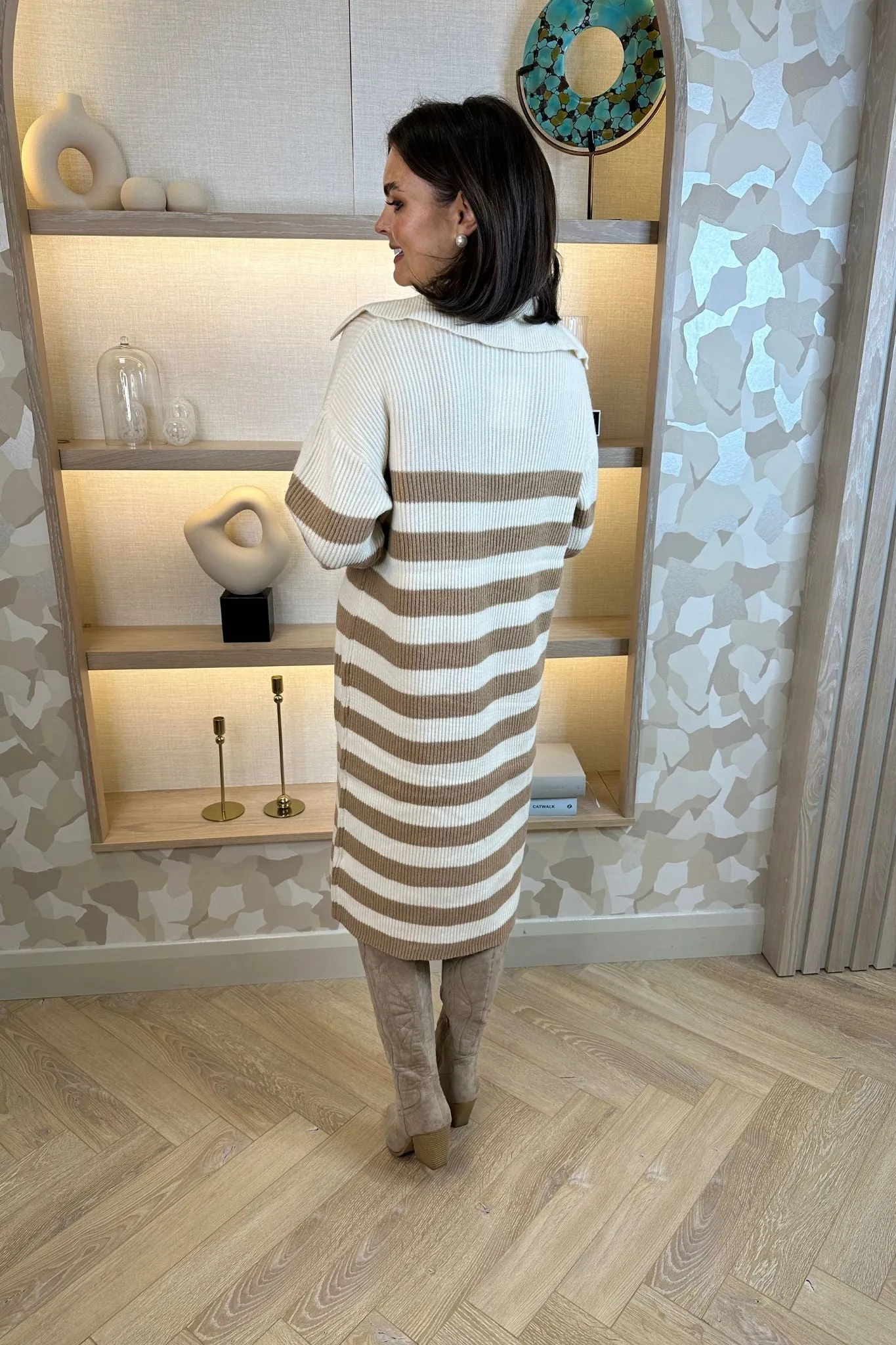 Jayme Knit Midi Dress In Beige & Tan