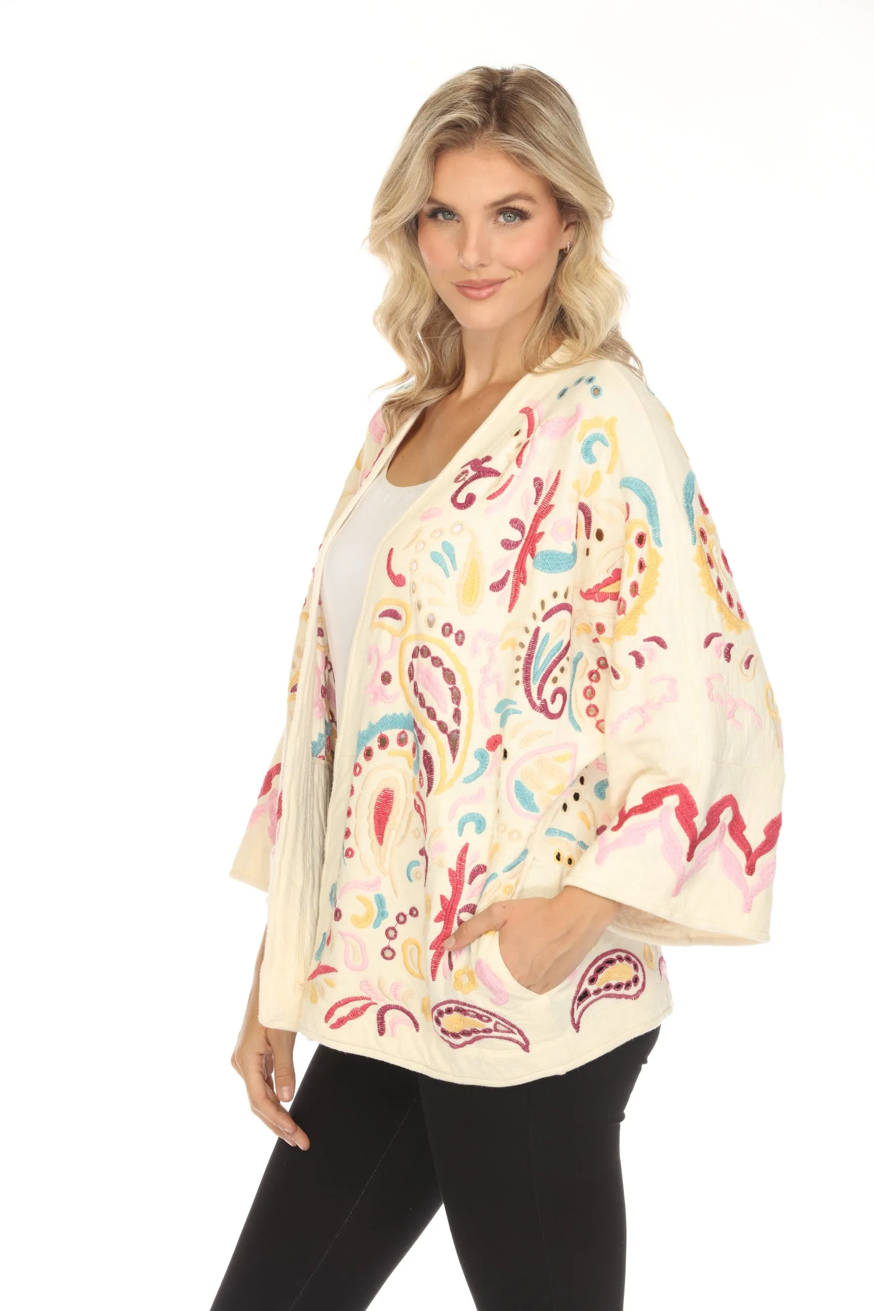 Johnny Was Biya Ivory Fletcher Embroidered Short Kimono B55524