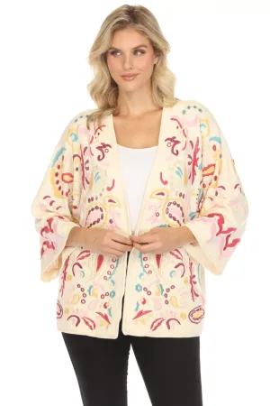 Johnny Was Biya Ivory Fletcher Embroidered Short Kimono B55524