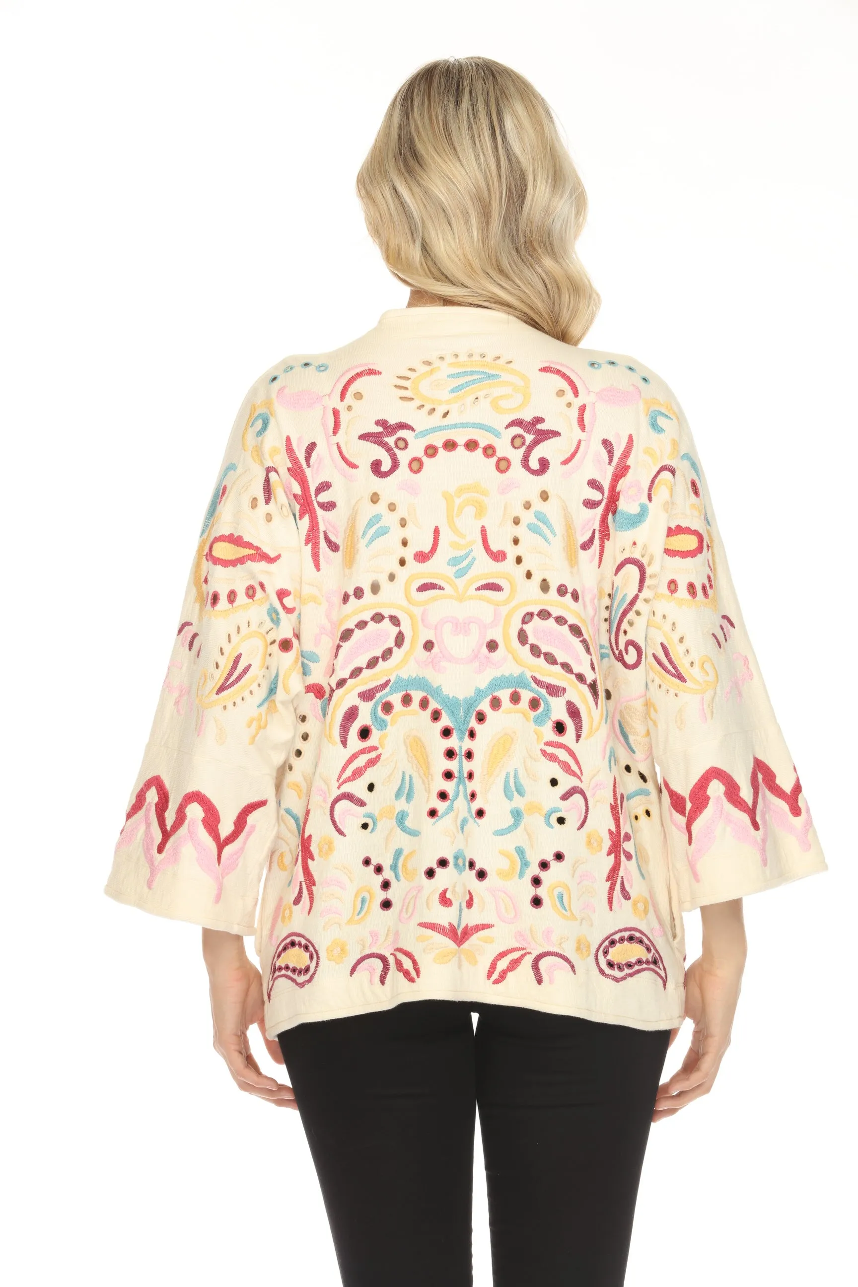 Johnny Was Biya Ivory Fletcher Embroidered Short Kimono B55524