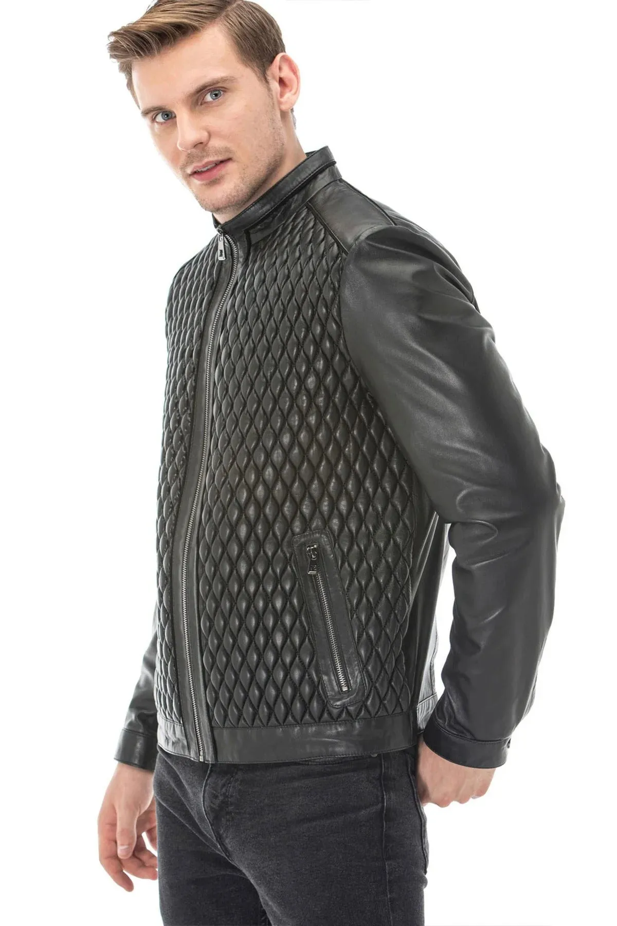 Jovira Black Diamond Quilted Leather Jacket