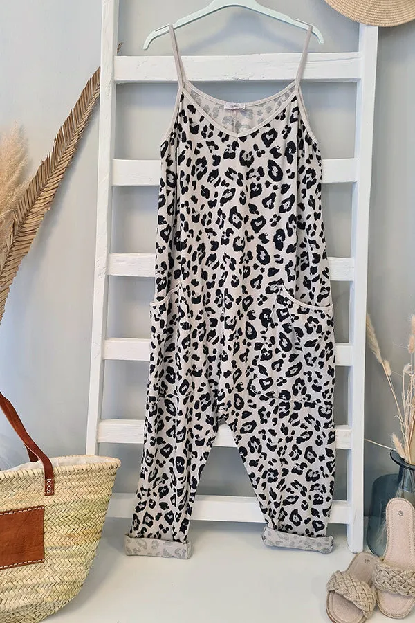 Kind and Casual Leopard Pocketed Relaxed Strap Jumpsuit