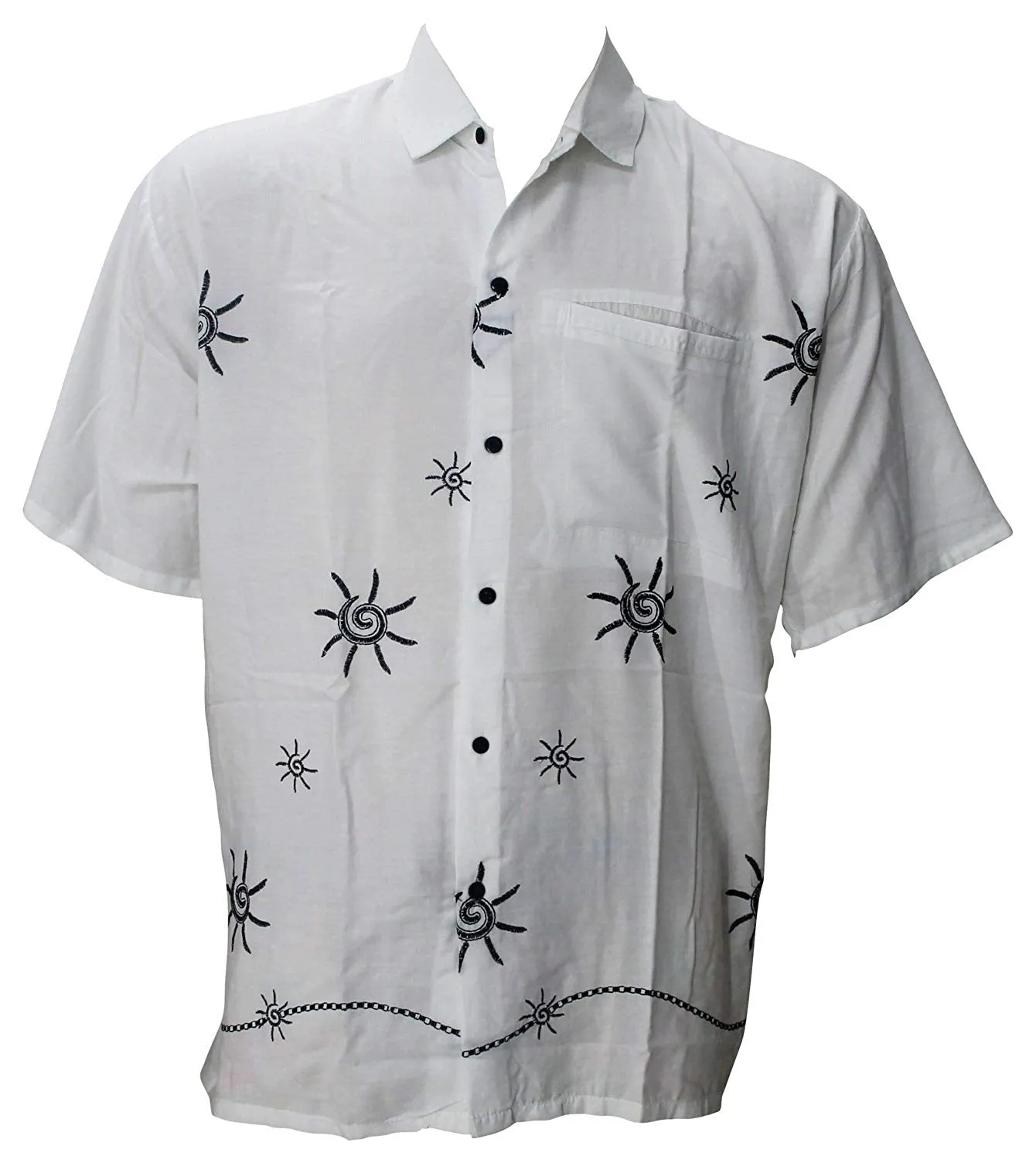 LA LEELA Shirt Casual Button Down Short Sleeve Beach Shirt Men Embroidered 176