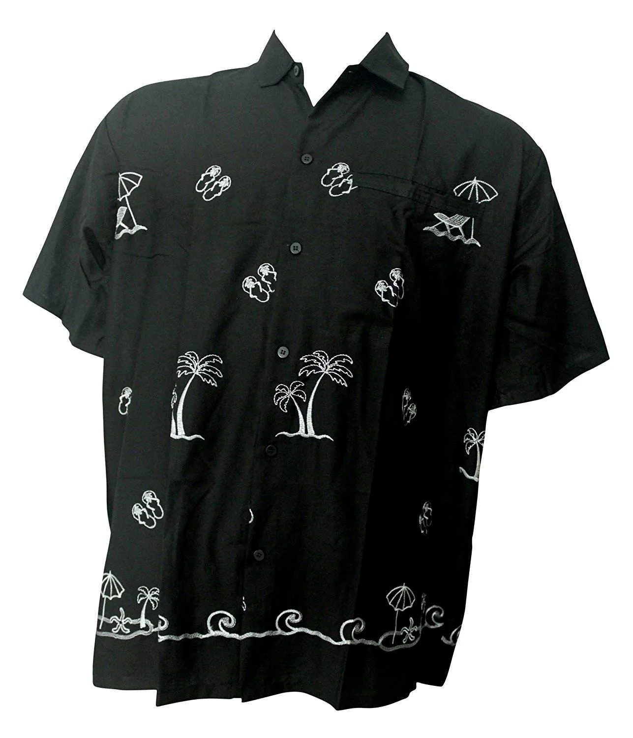 LA LEELA Shirt Casual Button Down Short Sleeve Beach Shirt Men Embroidered 176