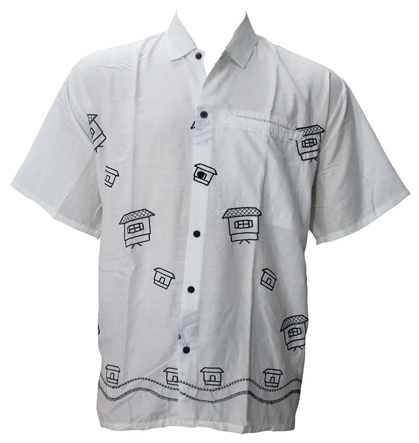 LA LEELA Shirt Casual Button Down Short Sleeve Beach Shirt Men Embroidered 176