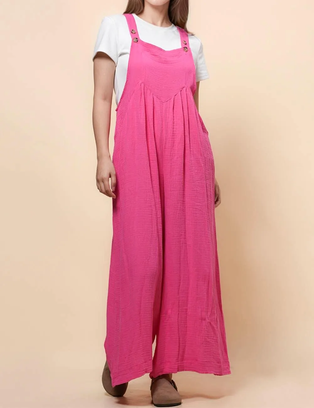 Ladies Botton Strape Overall Relaxed Gauzy Jumpsuits SKJ162