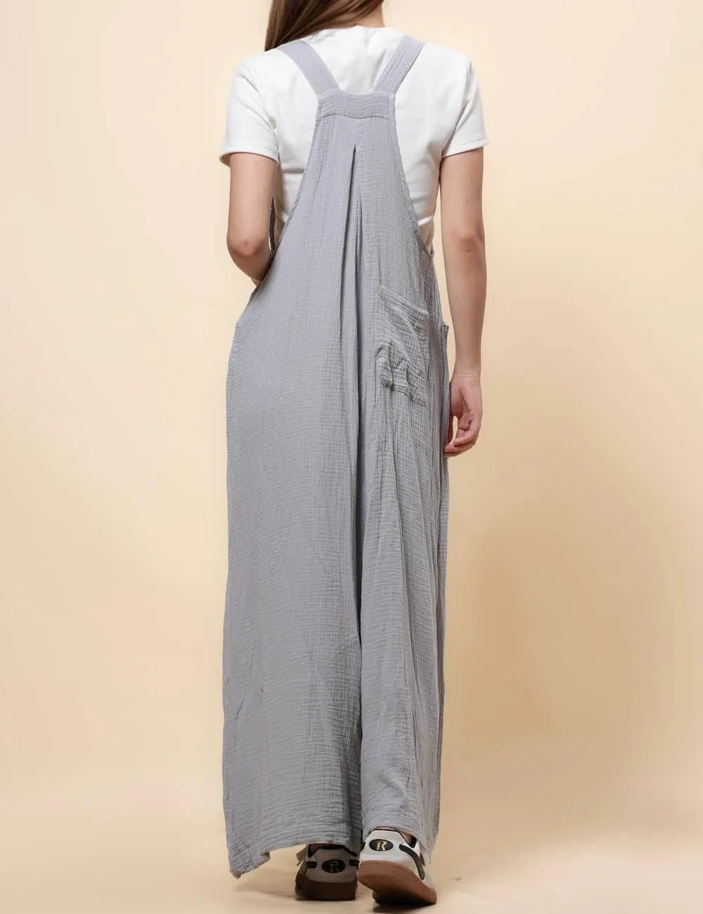 Ladies Botton Strape Overall Relaxed Gauzy Jumpsuits SKJ162