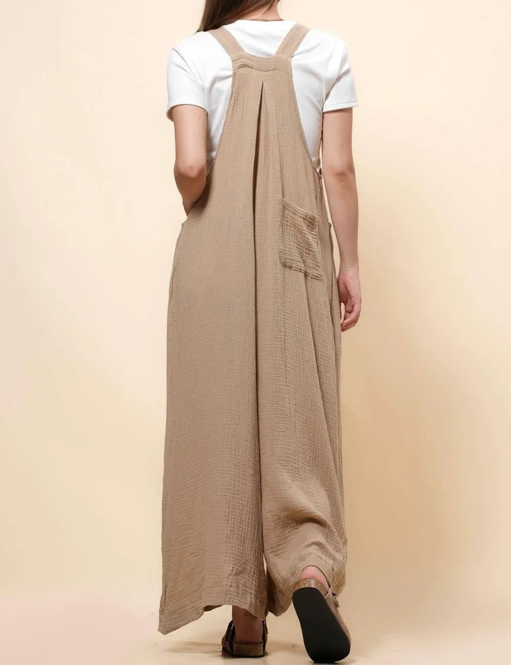 Ladies Botton Strape Overall Relaxed Gauzy Jumpsuits SKJ162