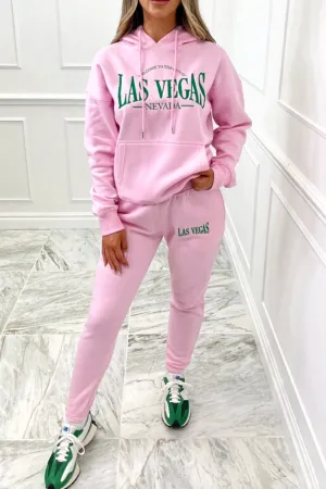 Las Vegas pink embroidered hooded loungewear set