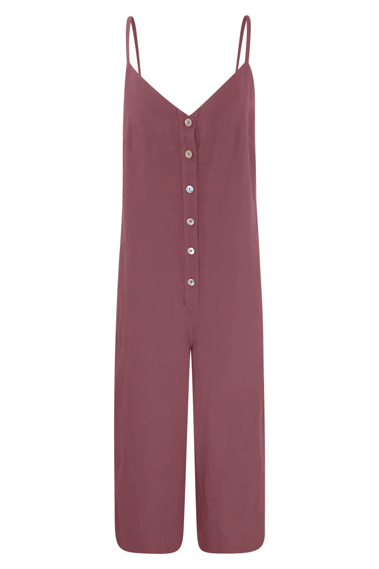 Linen Strapped Buttoned Jumpsuit