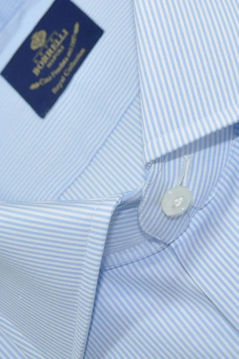 Luigi Borrelli Dress Shirt ROYAL COLLECTION White Blue Stripes 40 - 15 3/4