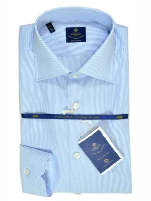 Luigi Borrelli Dress Shirt ROYAL COLLECTION White Blue Stripes 40 - 15 3/4