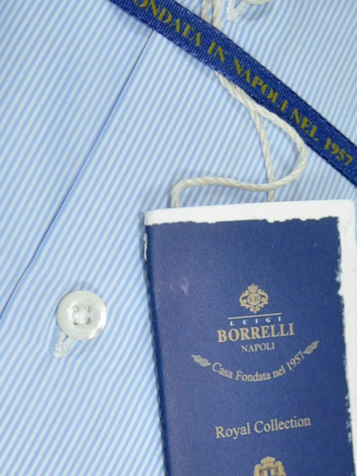 Luigi Borrelli Dress Shirt ROYAL COLLECTION White Blue Stripes 40 - 15 3/4