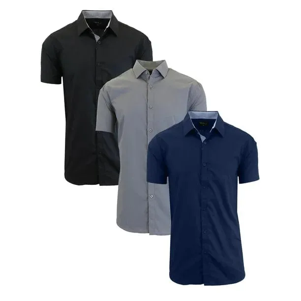 Men's 3-Pack Short Sleeve Dress Shirts (S-5XL)