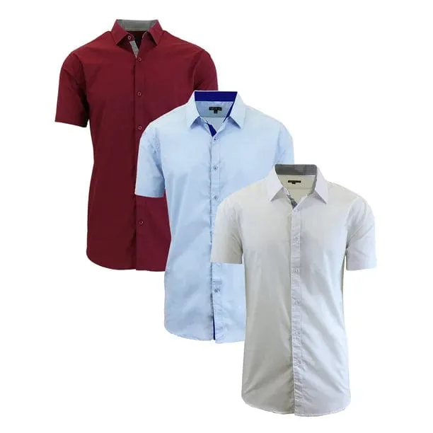 Men's 3-Pack Short Sleeve Dress Shirts (S-5XL)