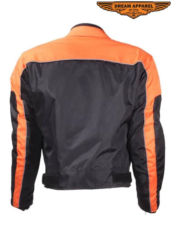 Mens Black and Orange Mesh and Nylon Motorcycle Jacket