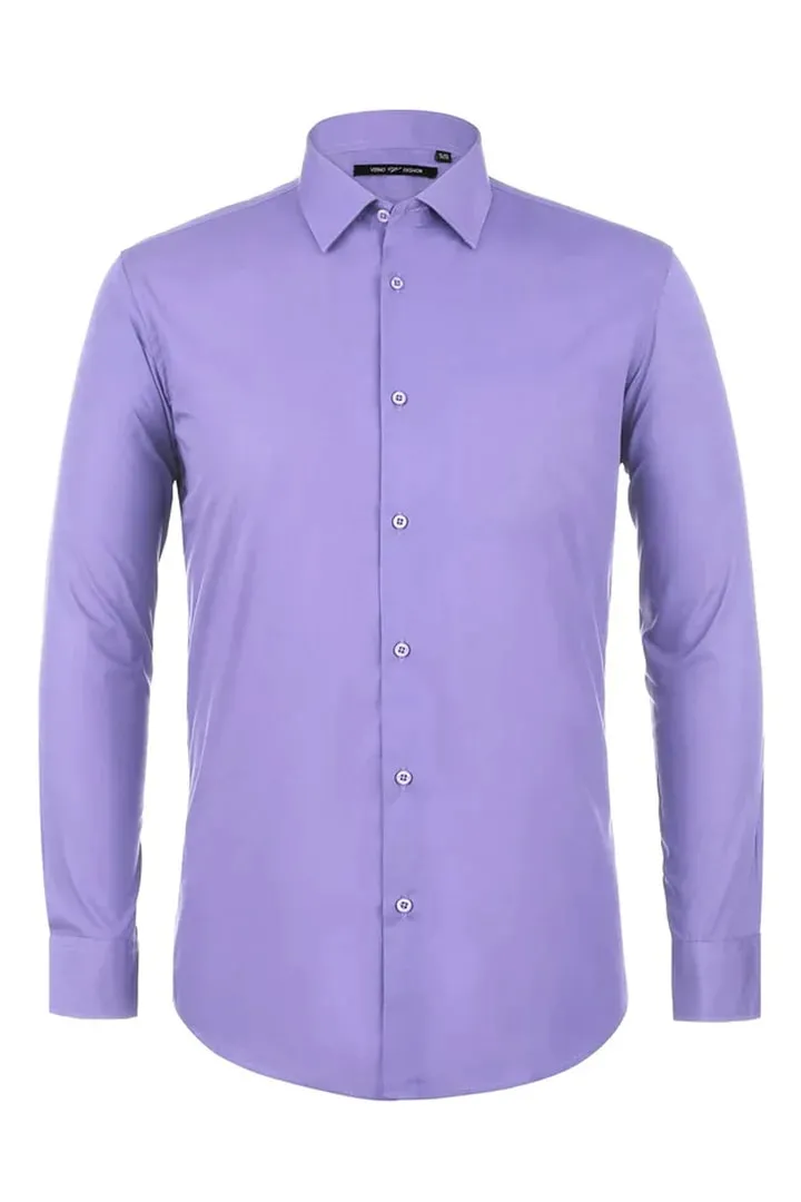 Mens Classic Fit Spread Collar Dress Lavender Shirt