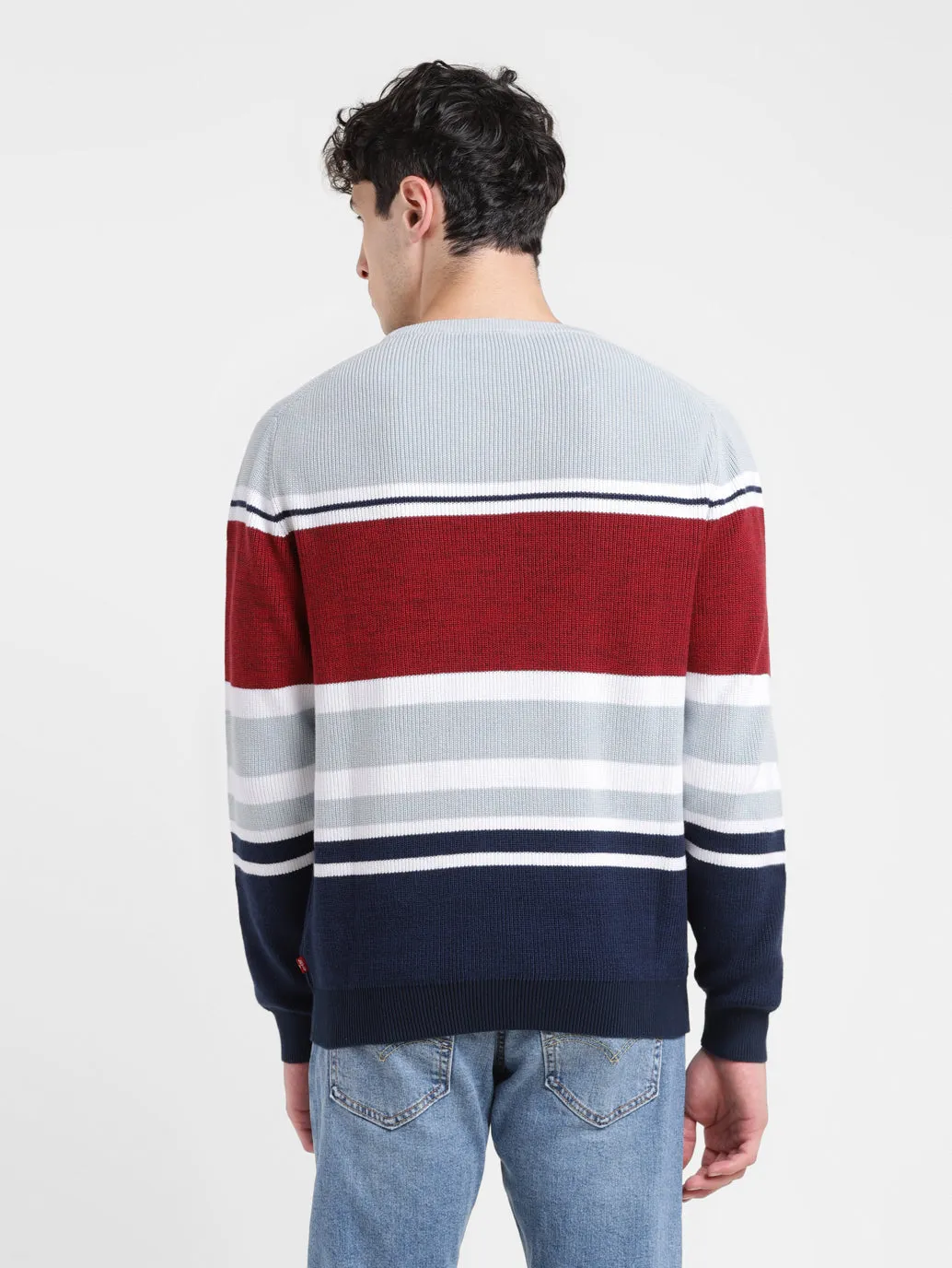 Men's Colorblock Red Crew Neck Sweater