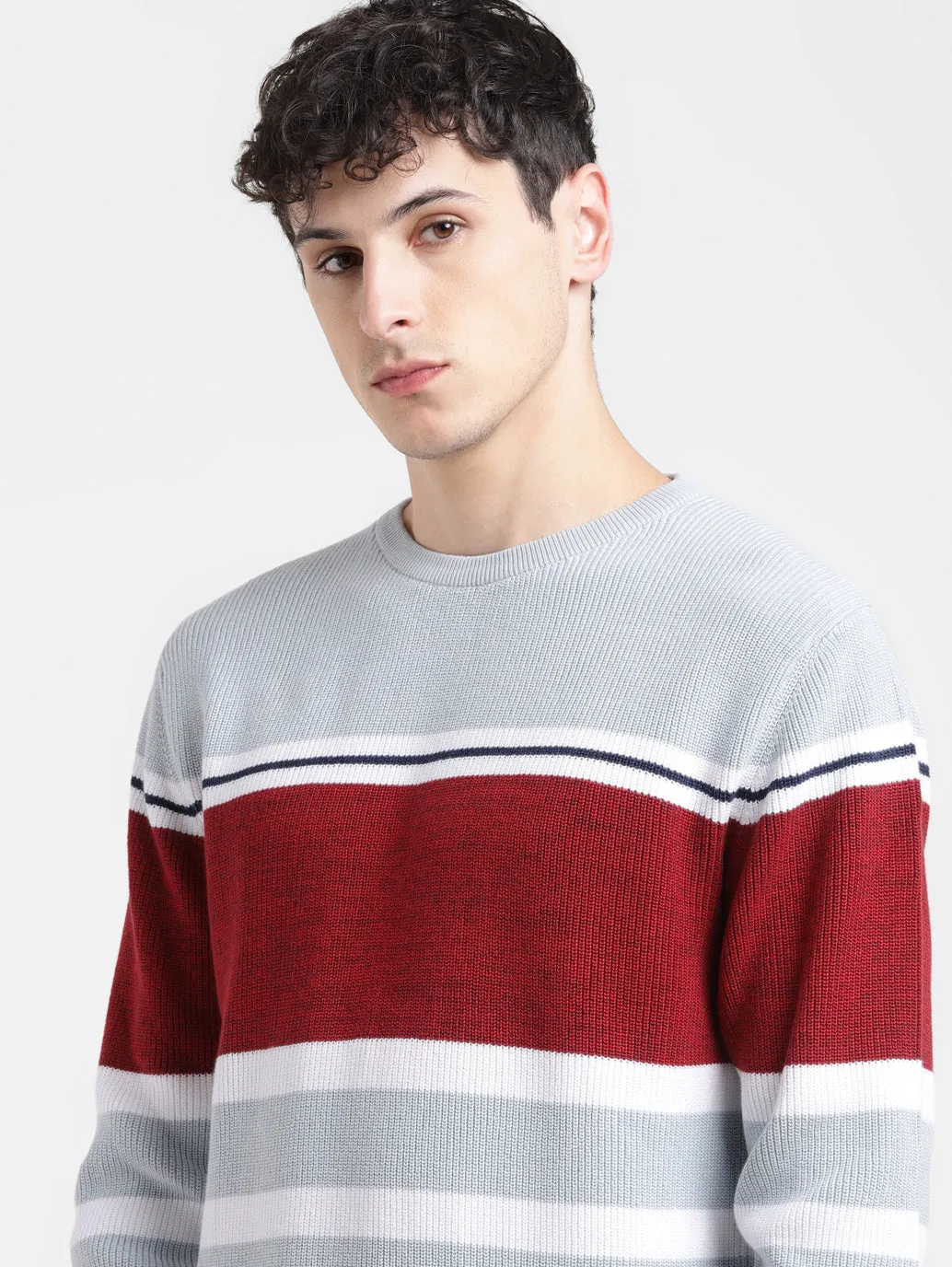 Men's Colorblock Red Crew Neck Sweater