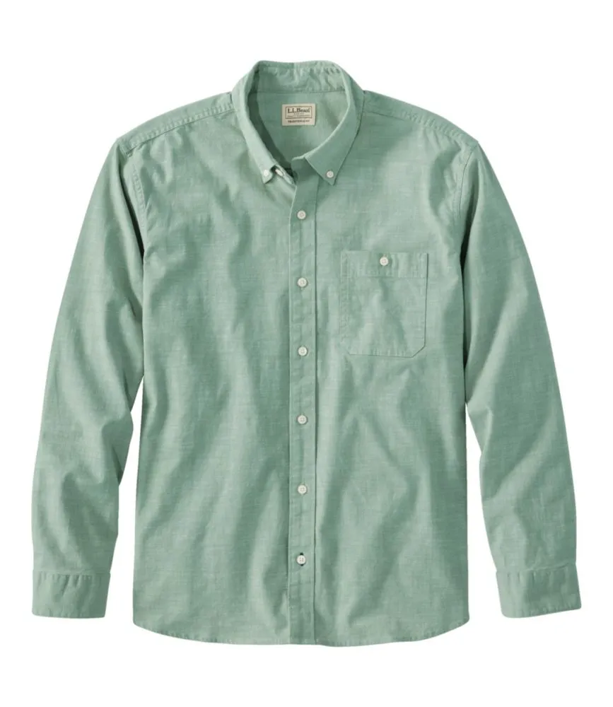 Men's Comfort Stretch Chambray Shirt, Traditional Untucked Fit, Long-Sleeve