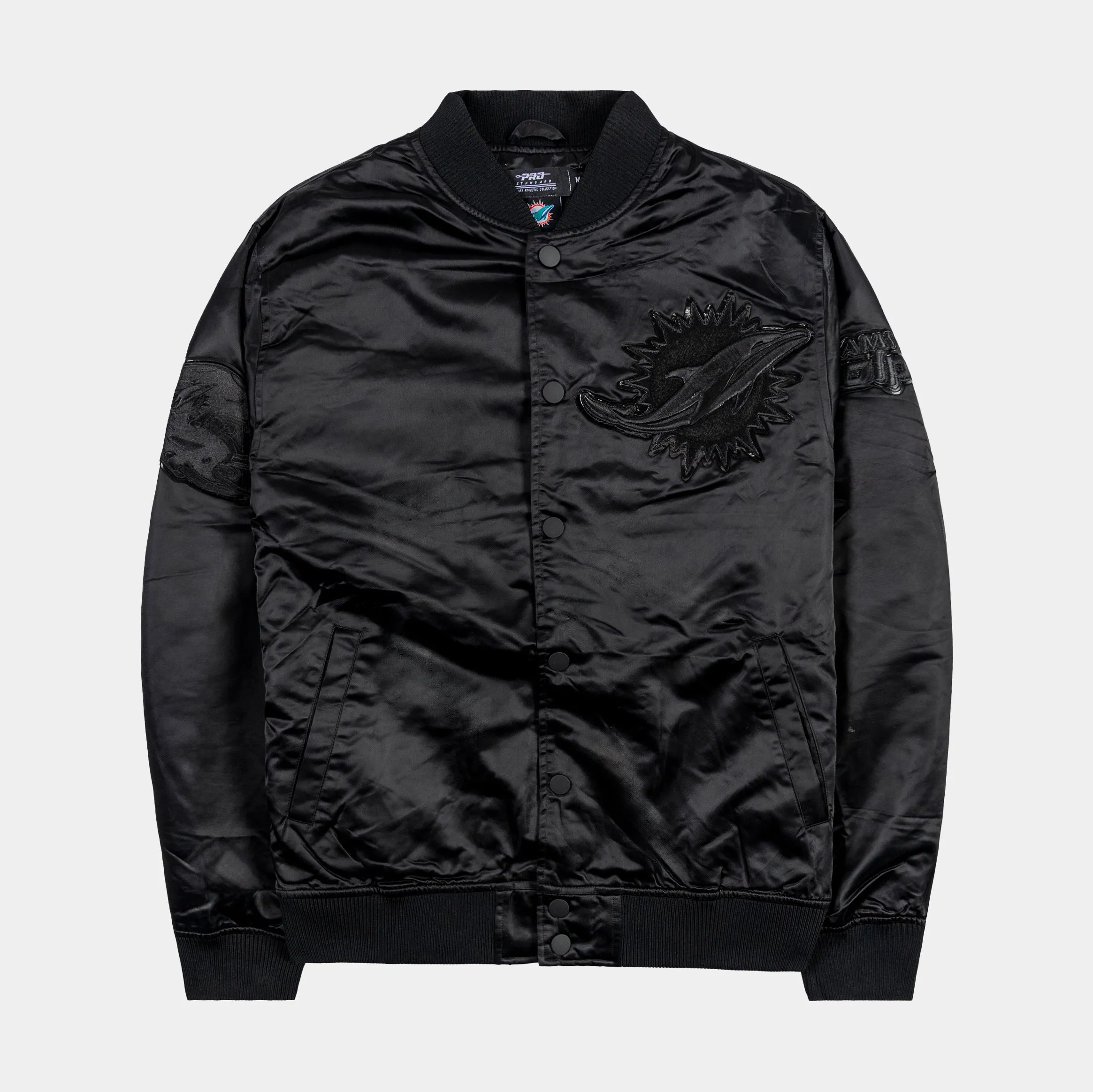 Miami Dolphins Triple Black Satin Mens Jacket (Black)