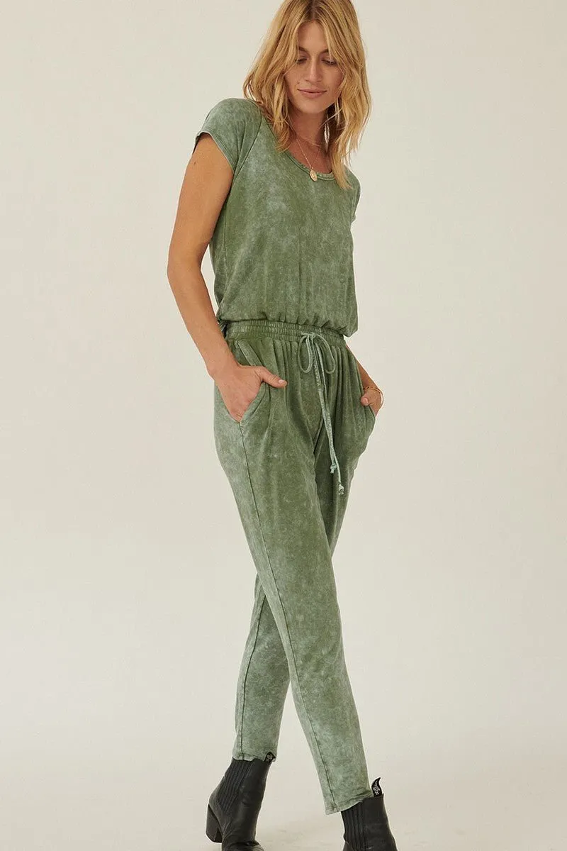 Mineral Washed Finish Knit Jumpsuit