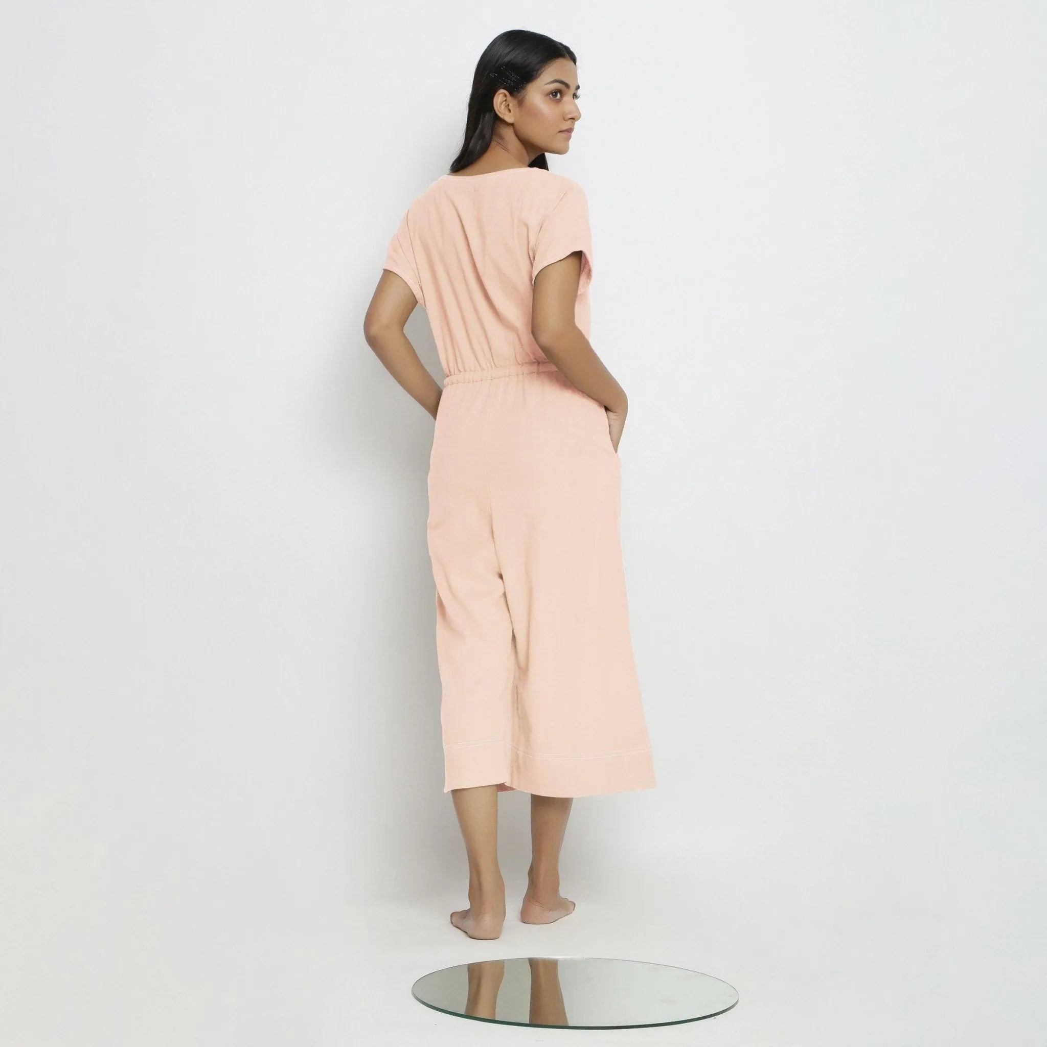 Powder Pink Vegetable Dyed Cotton Button-Down Jumpsuit