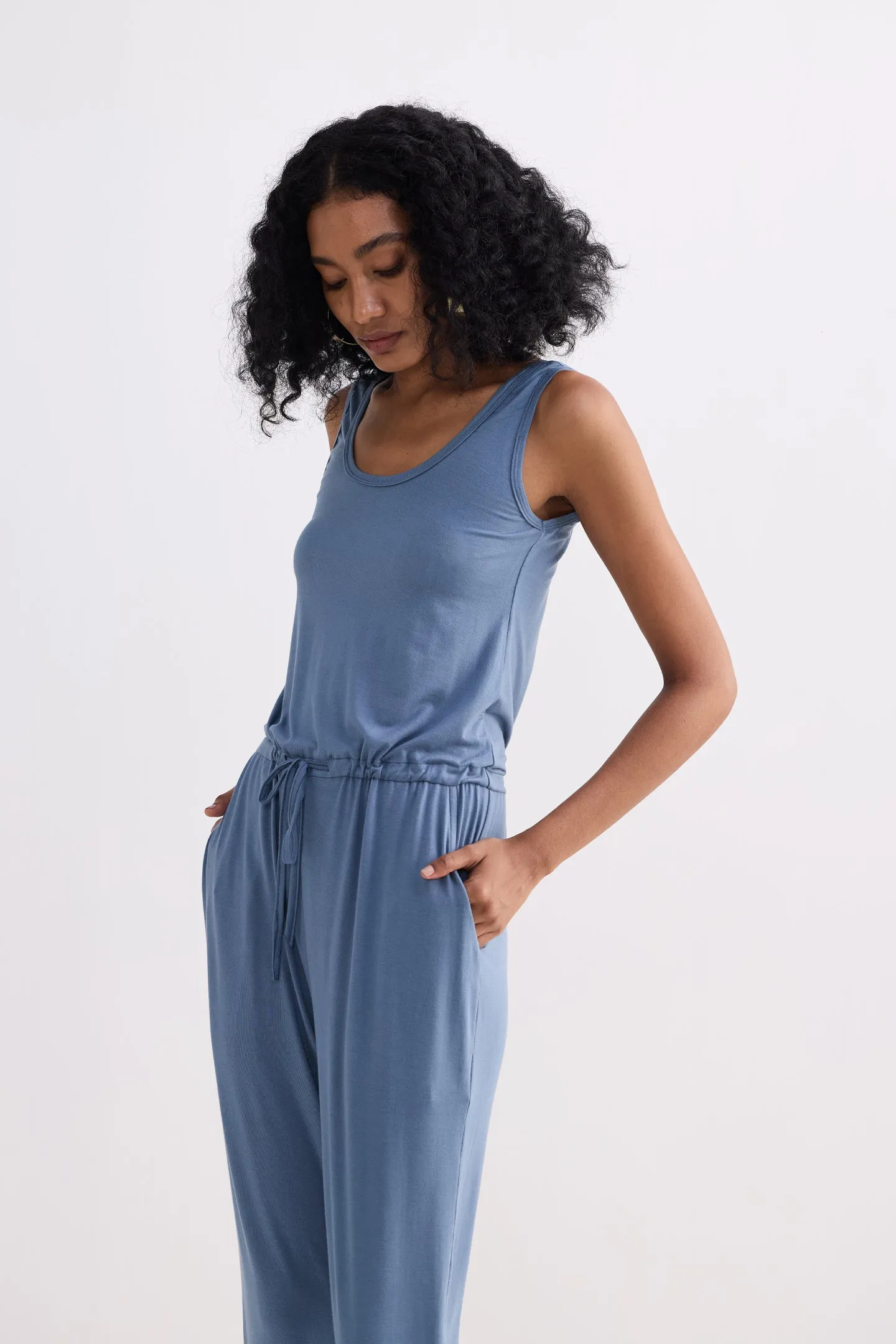 Relaxed Drawstring Jumpsuit in Blue