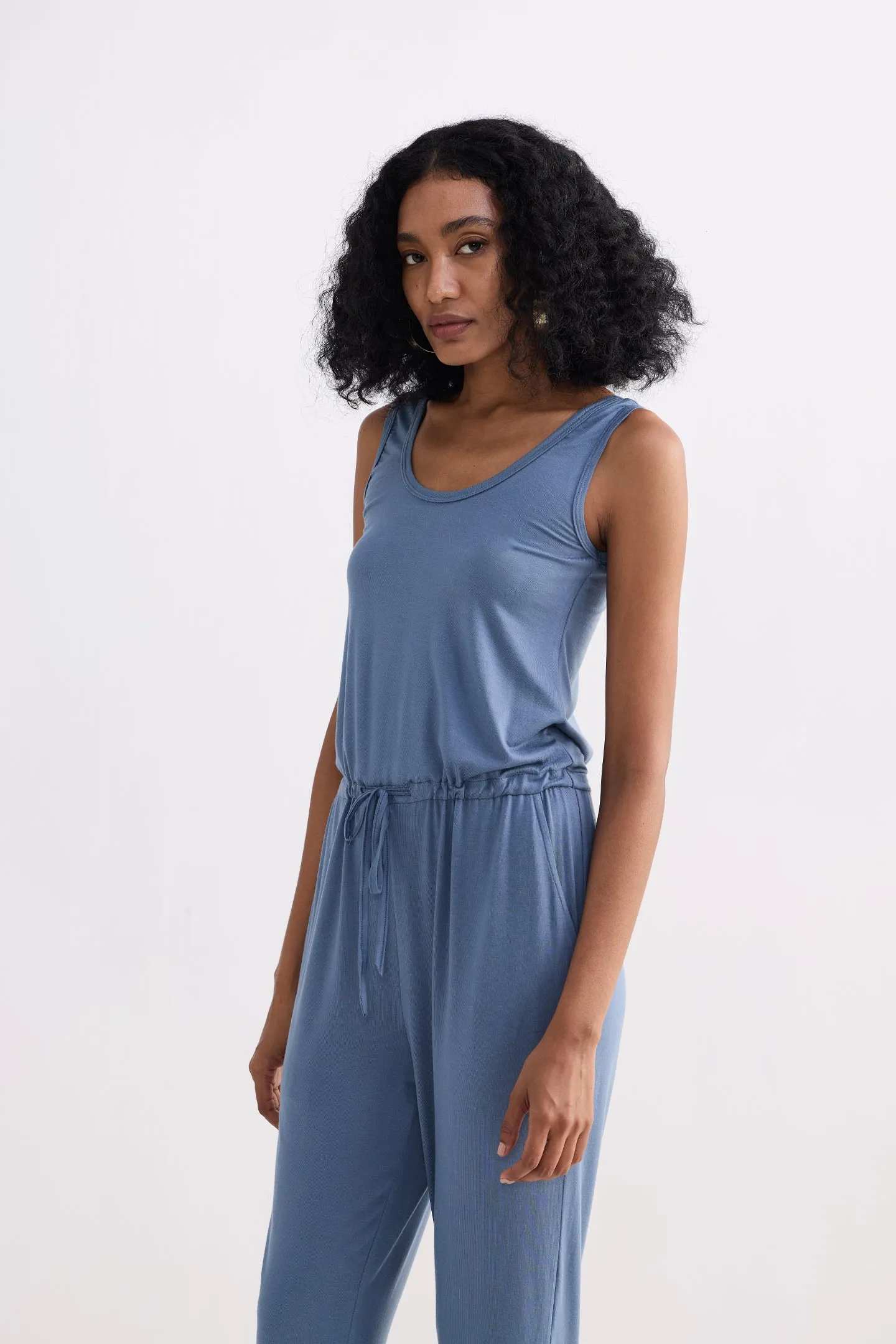 Relaxed Drawstring Jumpsuit in Blue