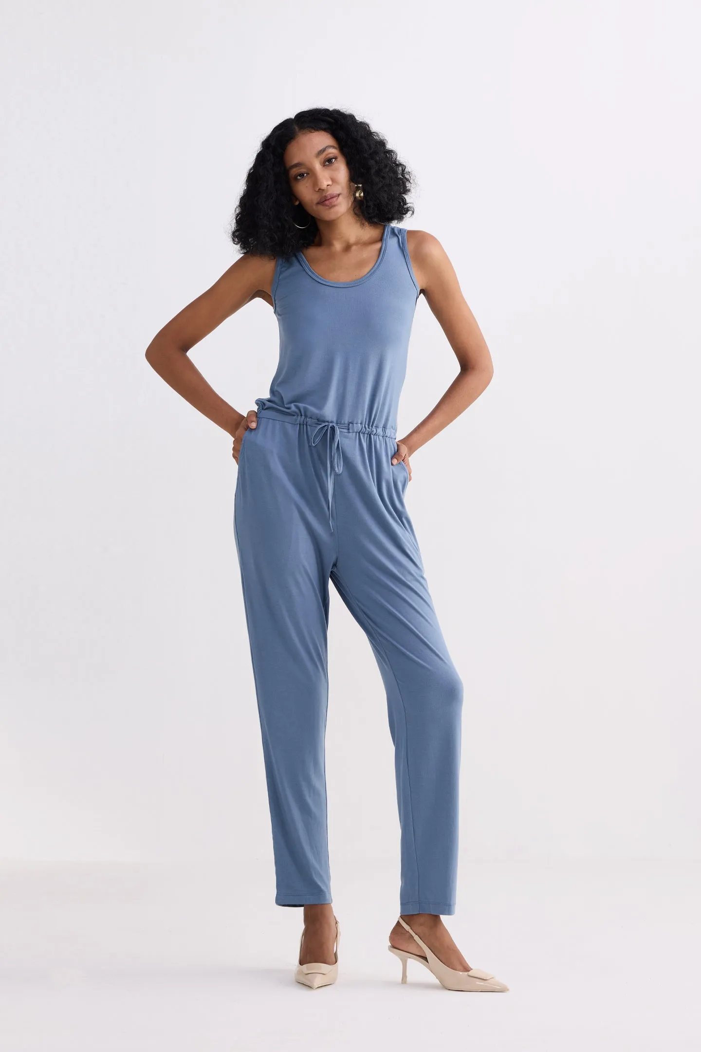 Relaxed Drawstring Jumpsuit in Blue